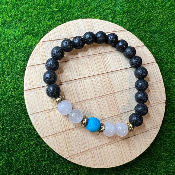 Lava Stone Coral Blue, White Agate Diffuser essential oil Bracelet - Picture 4 of 7
